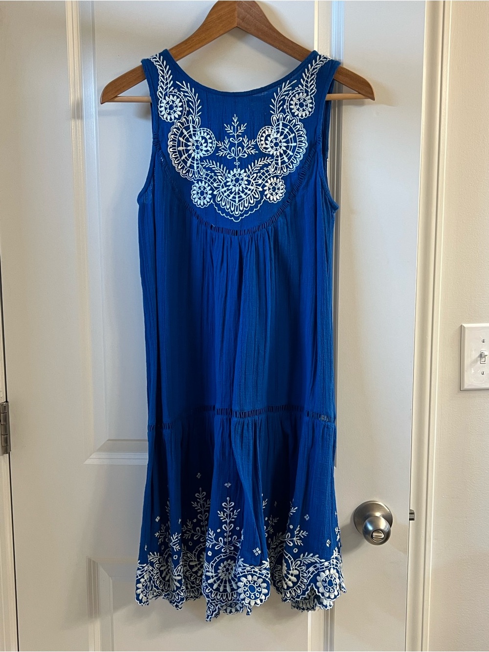Anthropologie Royal Blue Sleeveless Embroidered Dress
